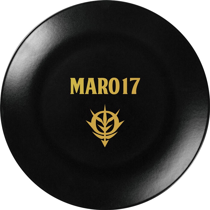 Top view of matte round empty dark dish on grey cement background space for you design.