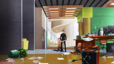 ①もぬけの殻になったオフィスに呆然とするヘ゜イ・チェン