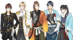 イベント限定衣装で幕末の人物に変身した攻略キャラクターたち。